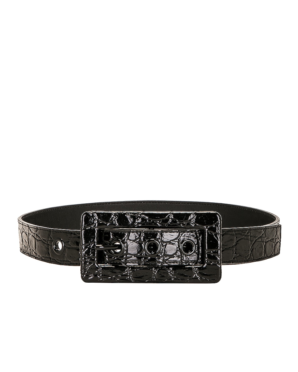 Image 1 of Saint Laurent Embossed Leather Belt in Nero