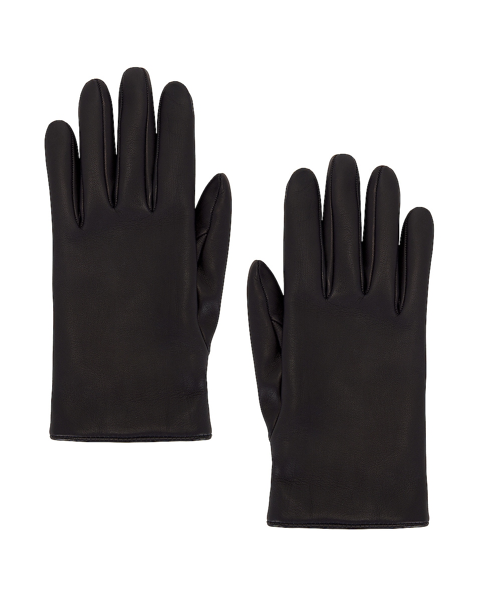 Image 1 of Saint Laurent Leather Gloves in Black & Gold