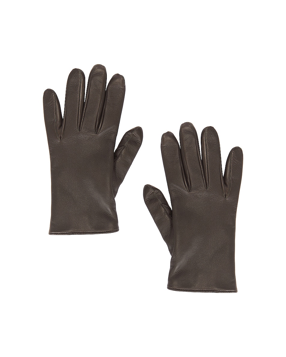 Image 1 of Saint Laurent Leather Gloves in Khaki & Gold
