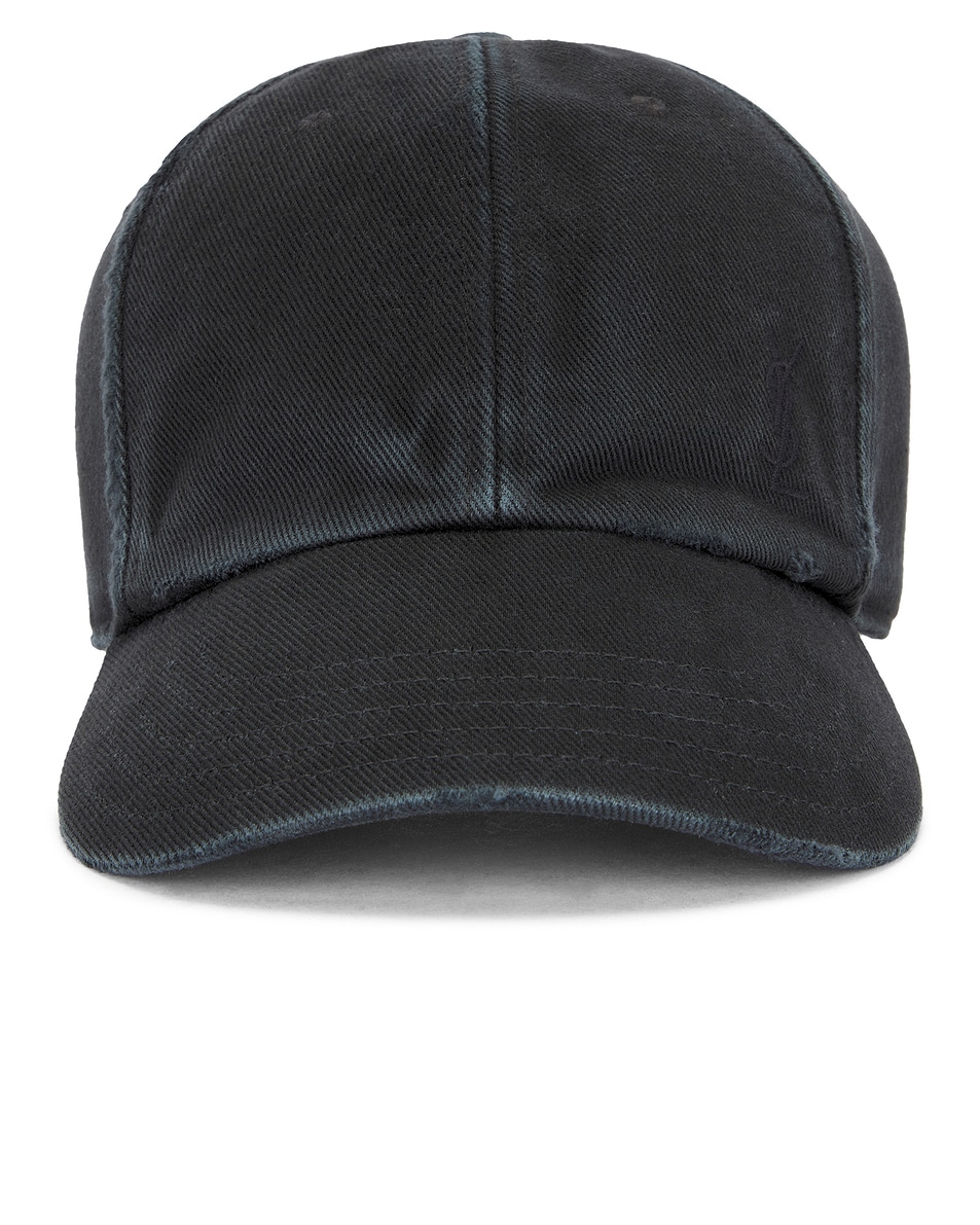 Image 1 of Saint Laurent Washed Denim Cap in Black