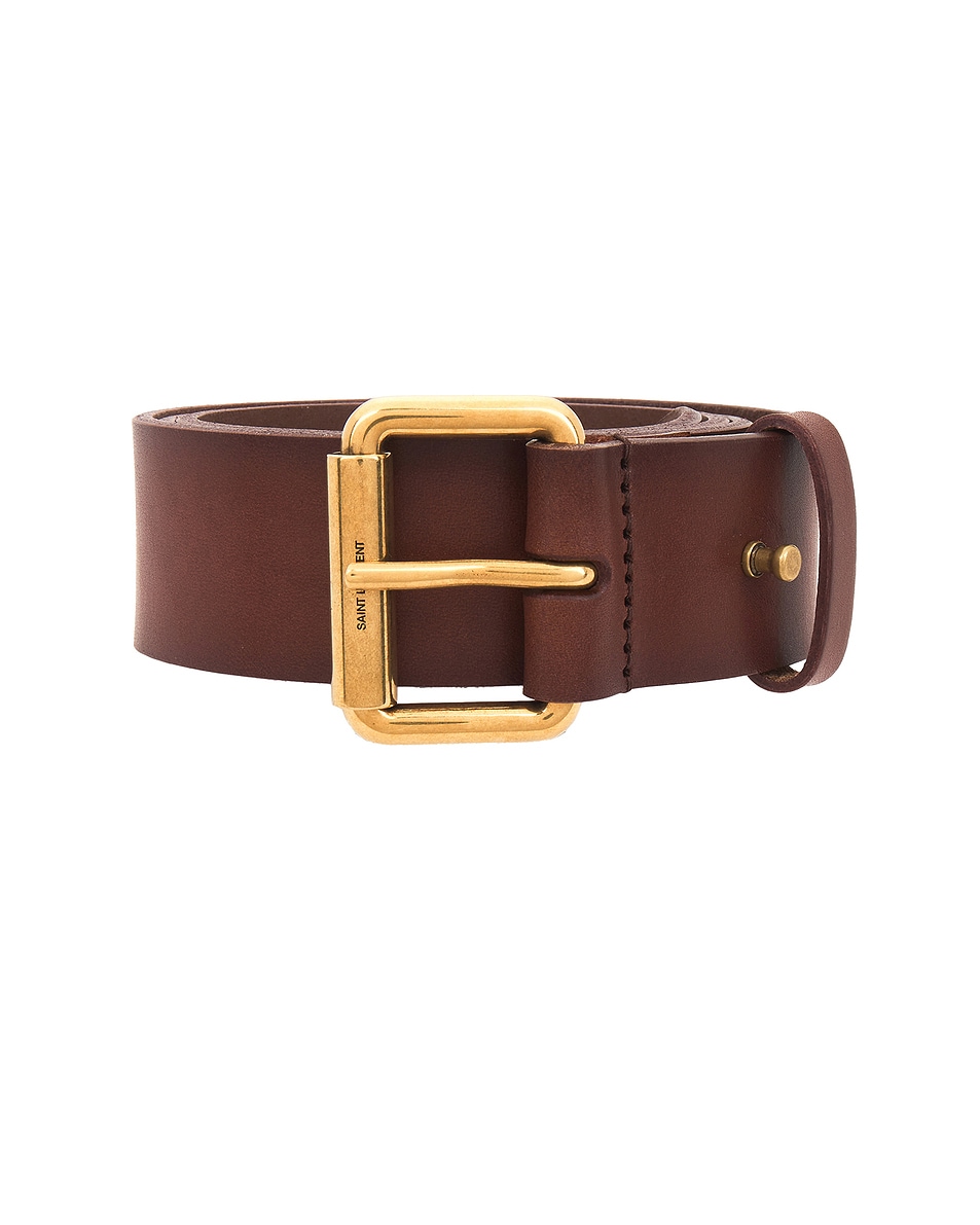 Saint Laurent Vegan Leather Square Belt in Dark Brown Chocolate FWRD