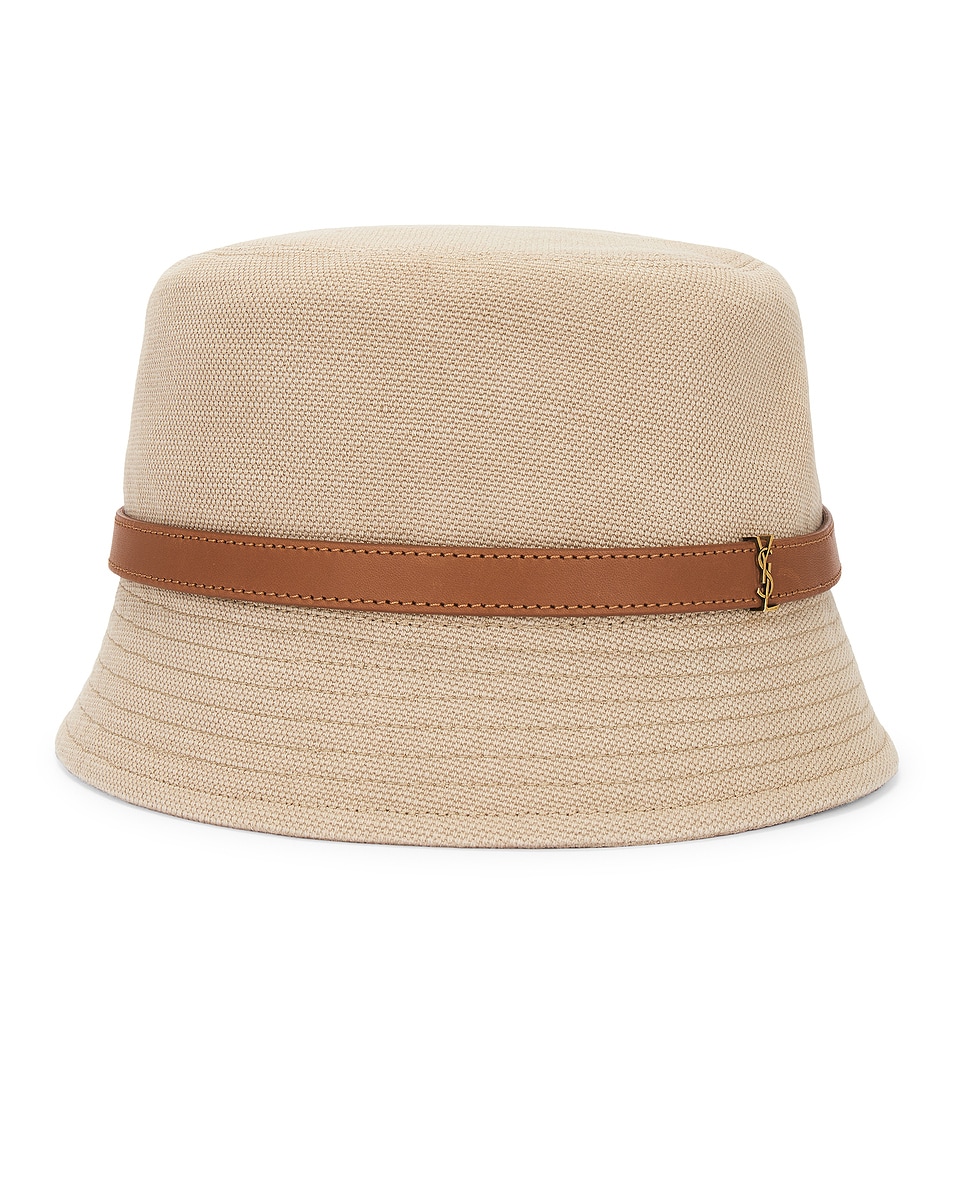 Image 1 of Saint Laurent Canvas Bucket Hat in Beige & Light Brown