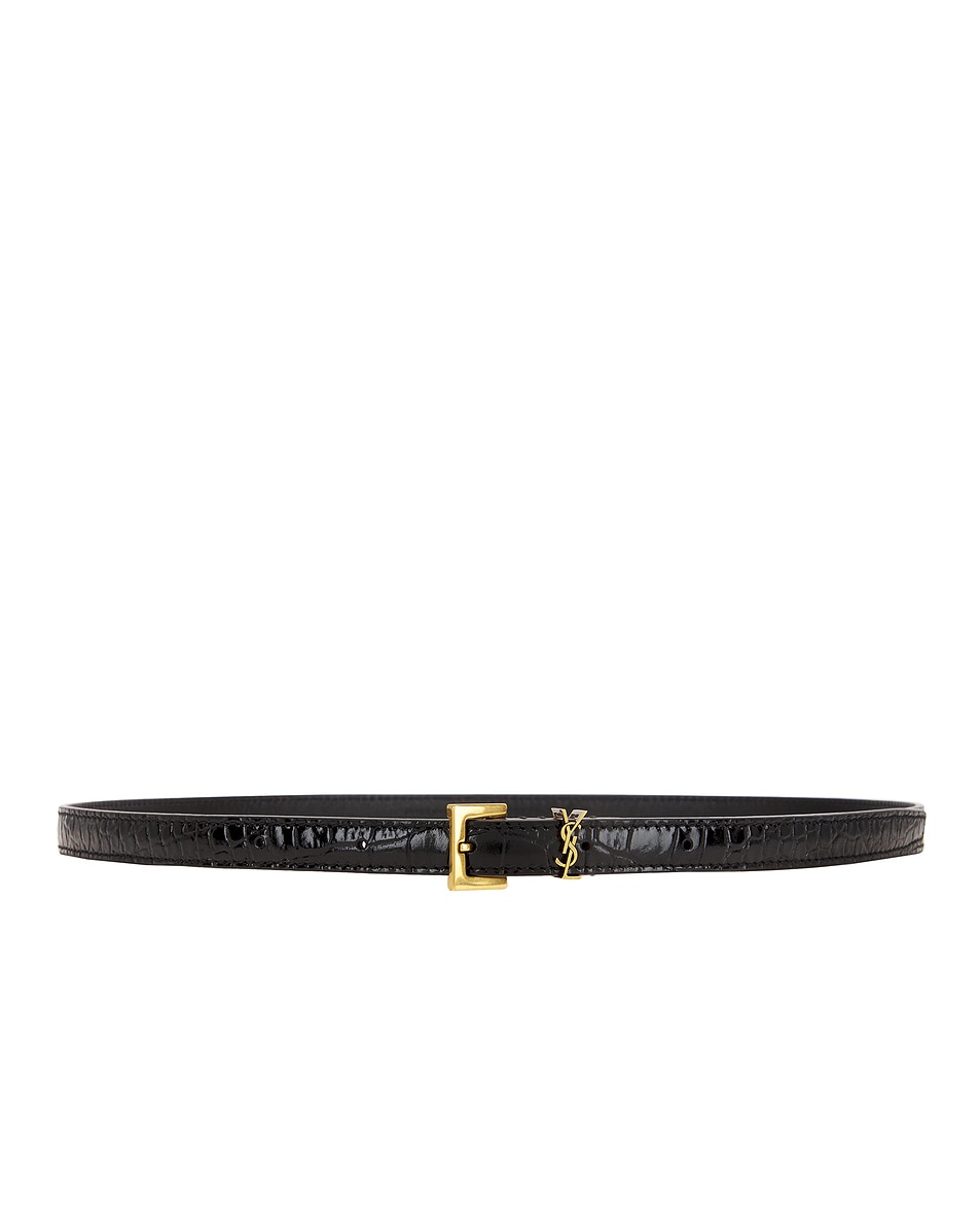 Image 1 of Saint Laurent Cassandre Thin Leather Belt in Nero