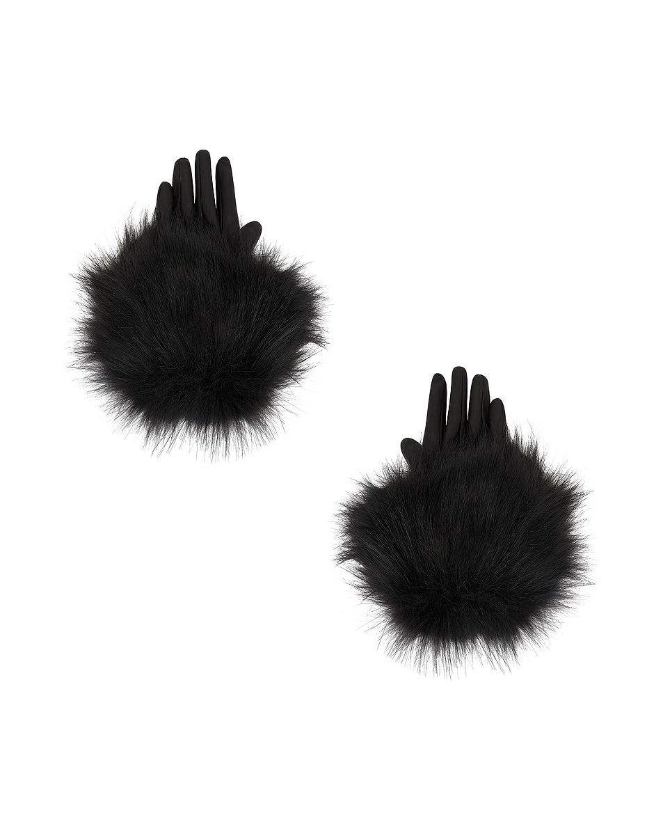 Image 1 of Saint Laurent Faux Fur Leather Gloves in Black