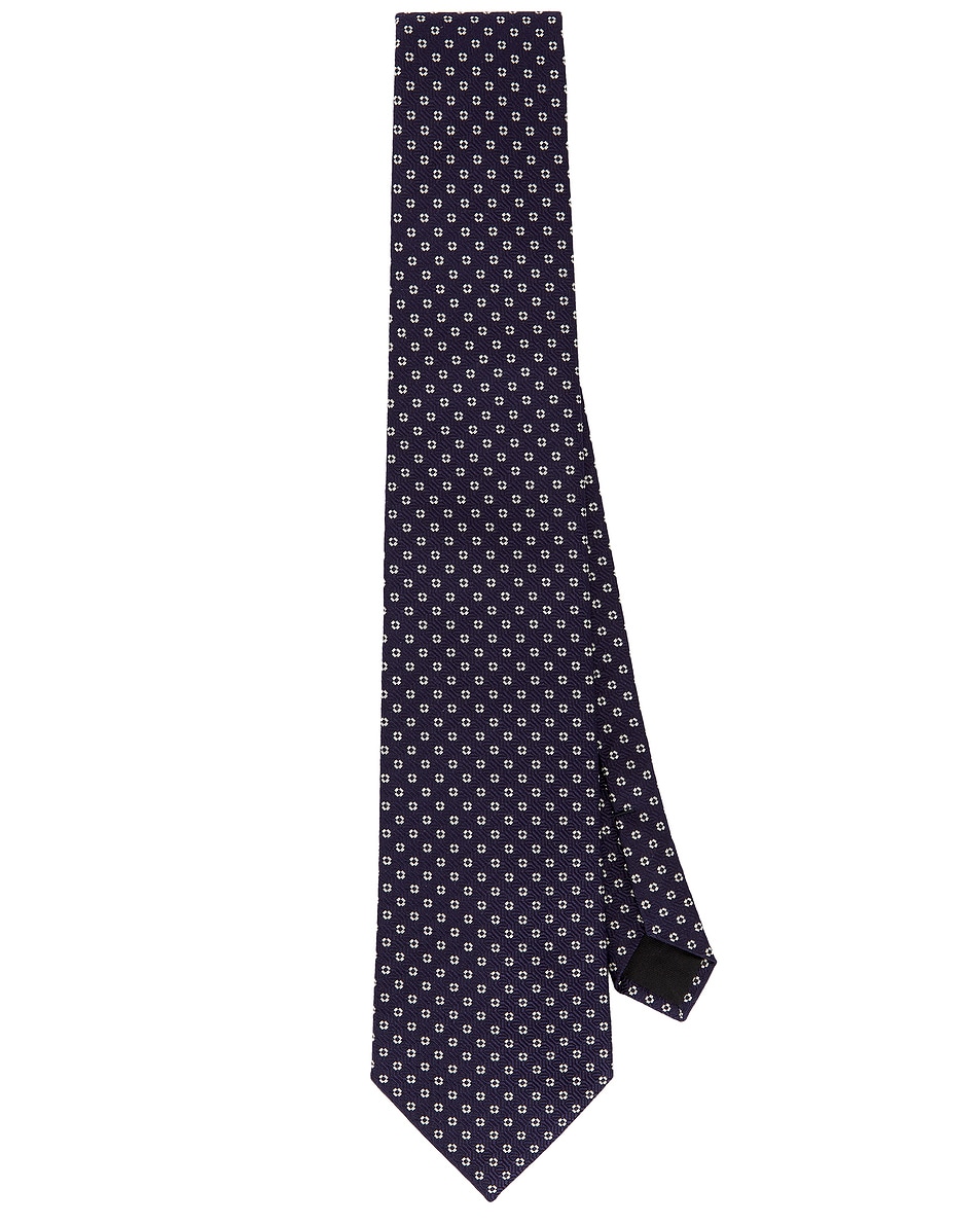 Image 1 of Saint Laurent Polka Dot Tie in Navy & Light Grey