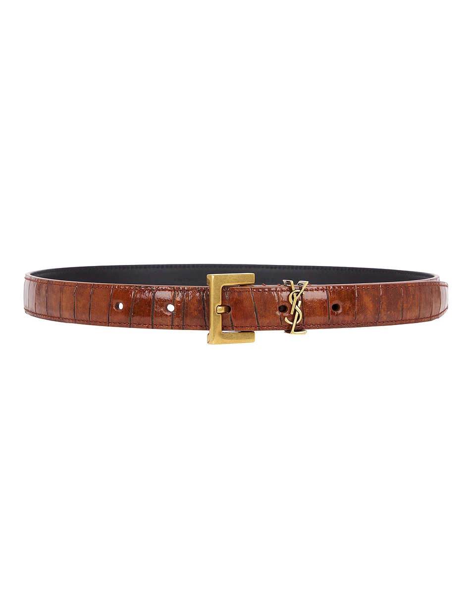 Image 1 of Saint Laurent Fine Ceinture Passant Cassandre Belt in Vegetal Brown