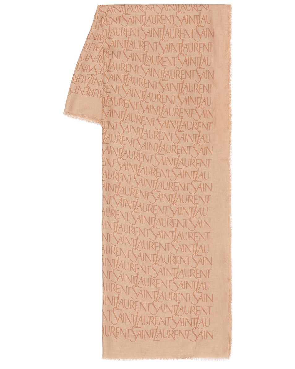 Image 1 of Saint Laurent Printed Scarf in Beige & Light Brown