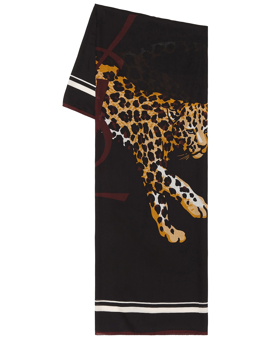 Image 1 of Saint Laurent Carre Leo Gros Cassa Scarf in Black & Multicolor