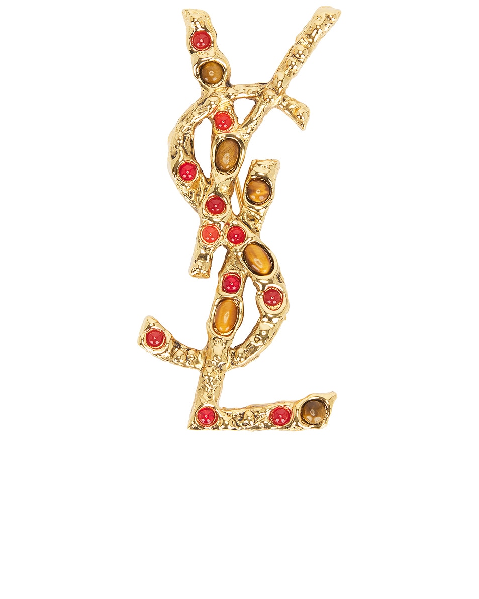 Image 1 of Saint Laurent Cassandre Broche in Or Laiton, Marron, & Ora