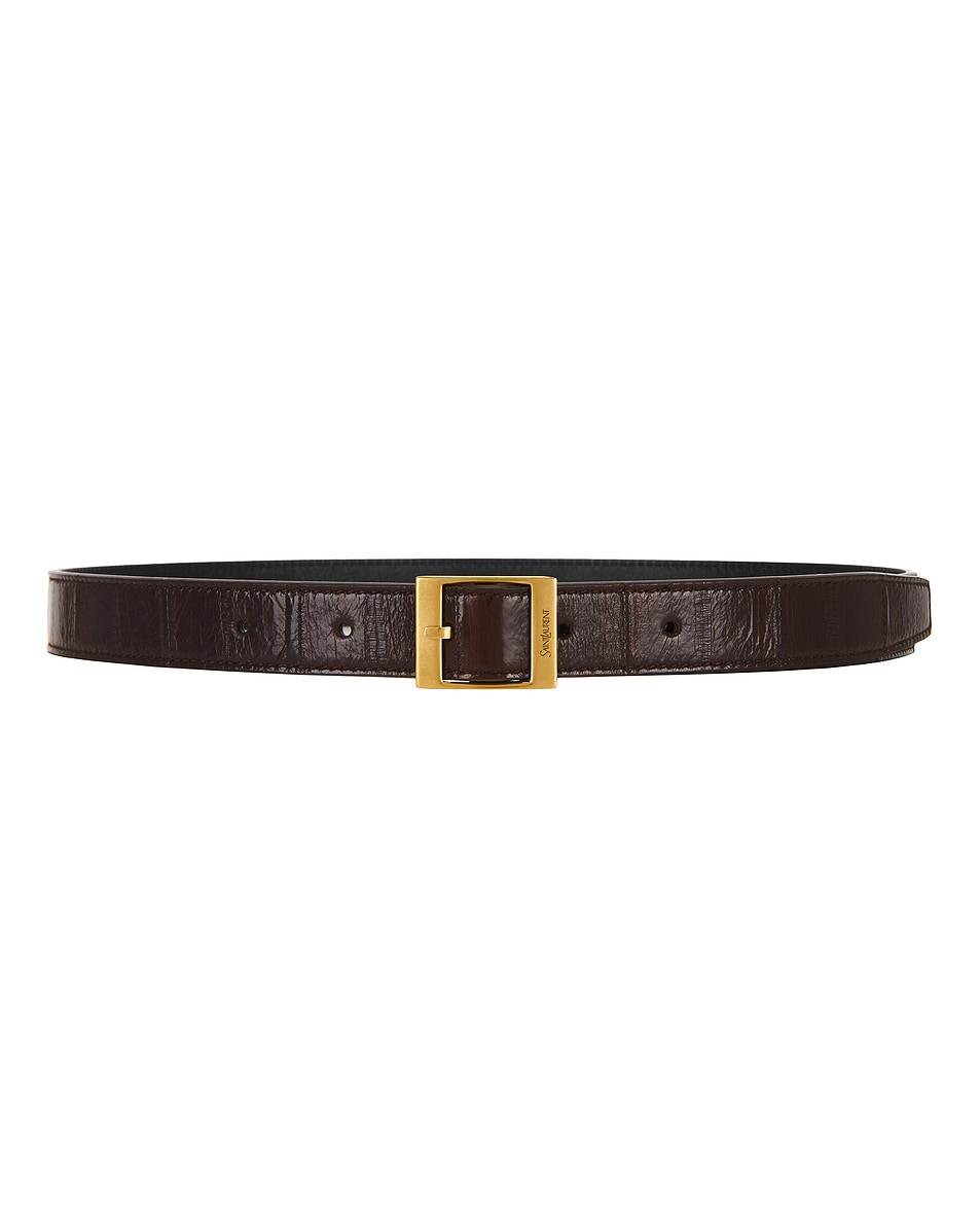 Image 1 of Saint Laurent Fine Ceinture Rectangle Belt in Scotch Brown & Dark Scotch Brown