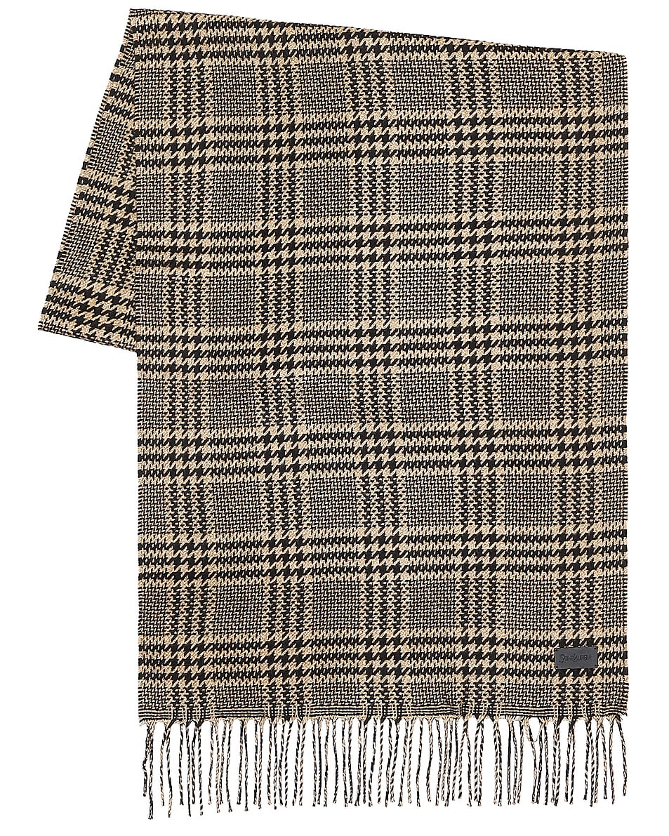 Image 1 of Saint Laurent Long Prince Of Wales Scarf in Black & Beige