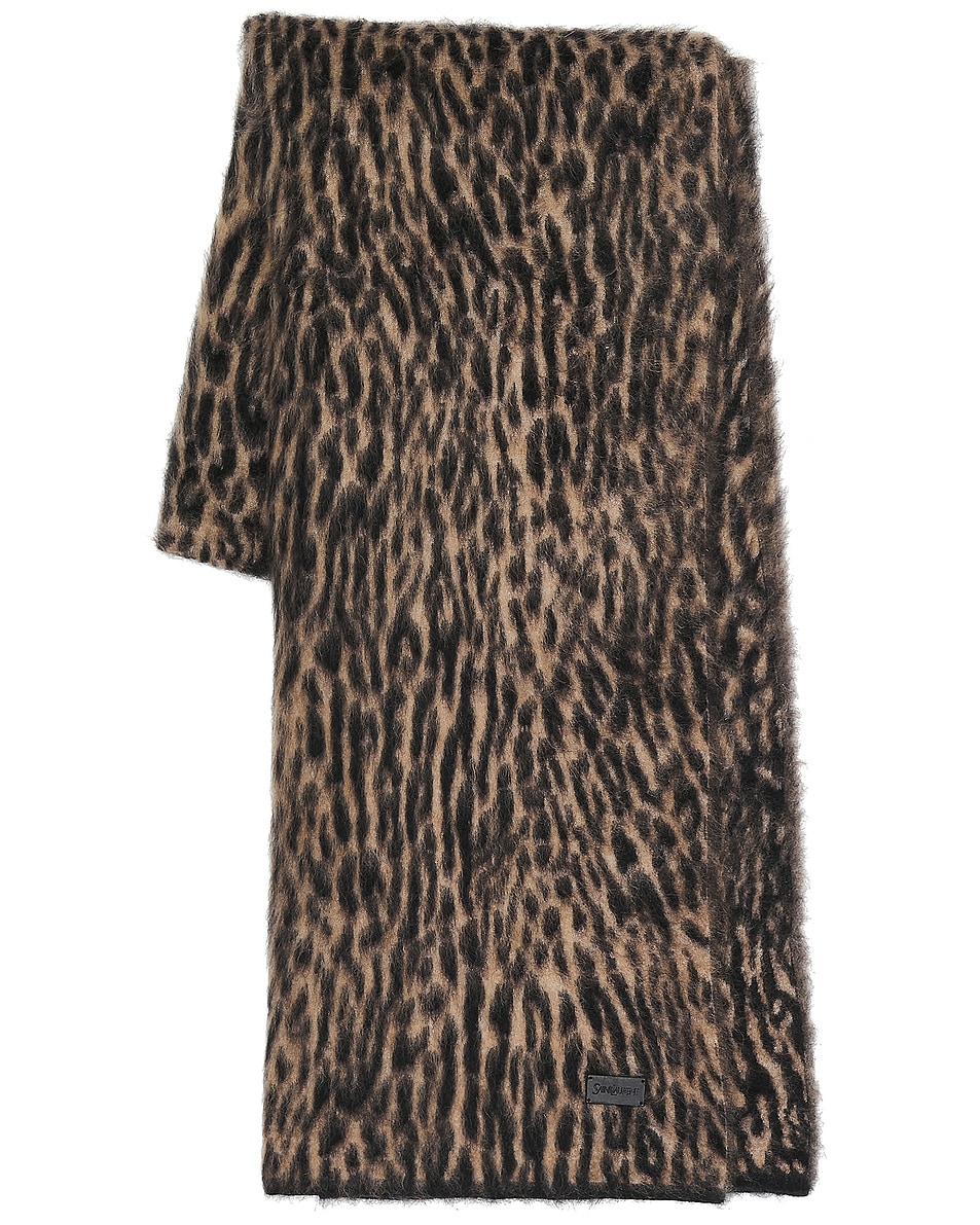Image 1 of Saint Laurent Leopard Scarf in Beige & Black