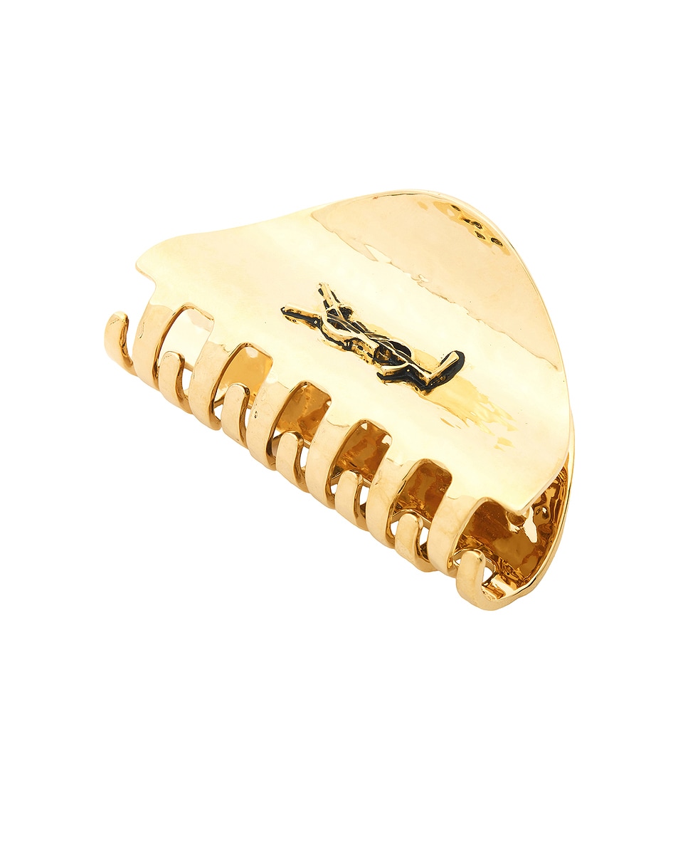 Image 1 of Saint Laurent Hammered Hair Clip in Or Laiton