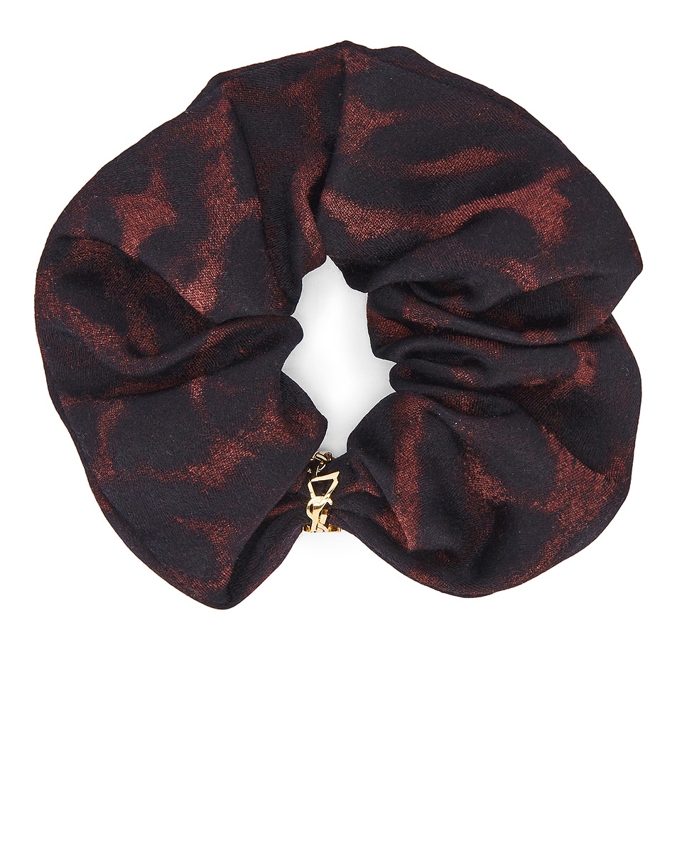 Image 1 of Saint Laurent Silk Scrunchie in Mahogany & Gold
