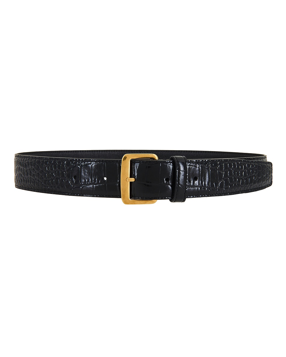 Image 1 of Saint Laurent Croc Embossed Belt in Nero