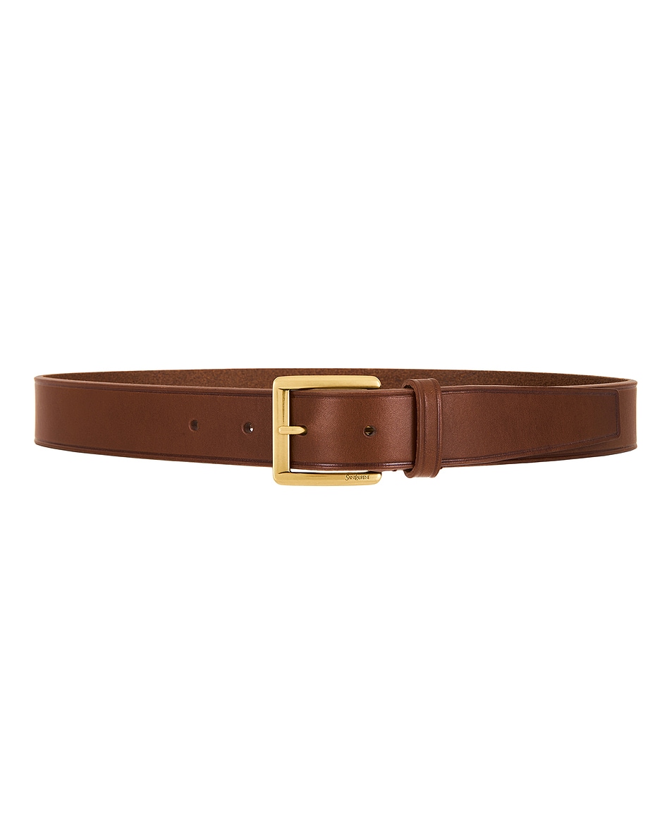 Image 1 of Saint Laurent Vegan Leather Belt in Dark Wet Clay