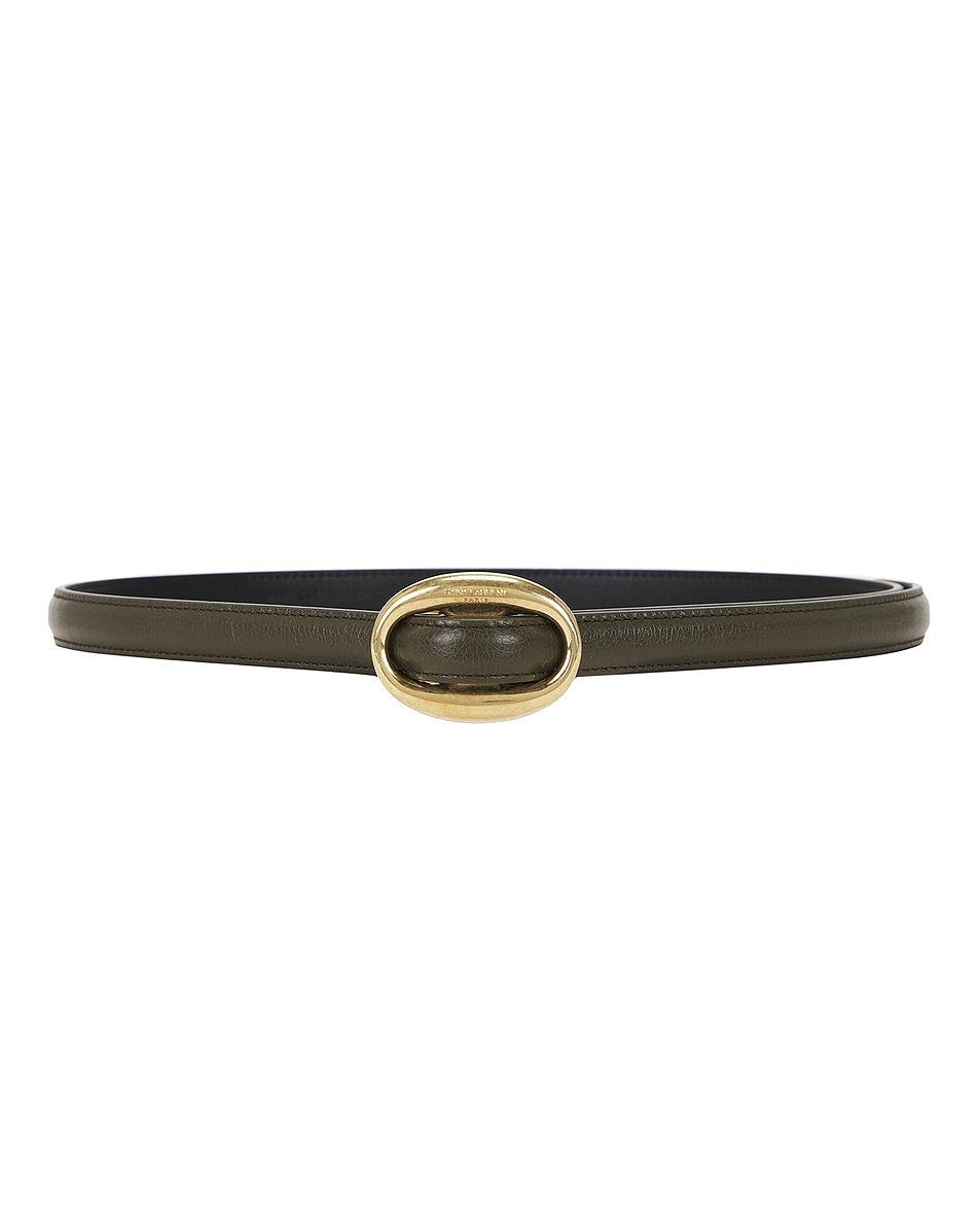 Image 1 of Saint Laurent Oval Buckle Thin Belt in Artichocke Green