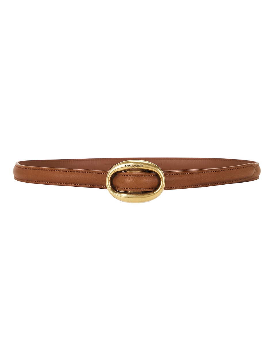 Image 1 of Saint Laurent Oval Buckle Thin Belt in Brick