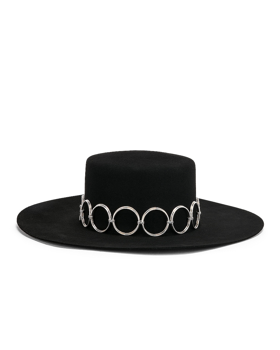 Image 1 of Saint Laurent Circle Belt Hat in Black & Silver