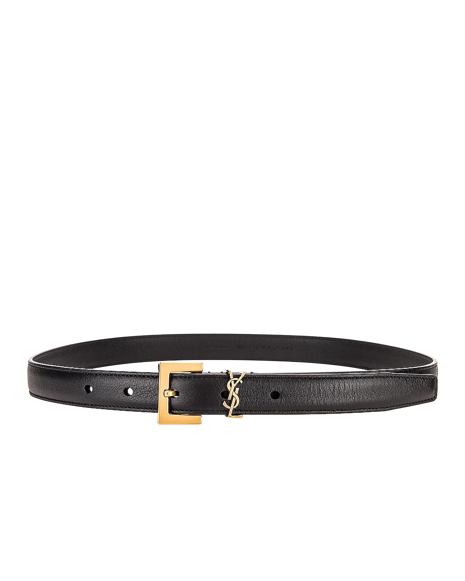 Image 1 of Saint Laurent Logo Leather Belt in Black