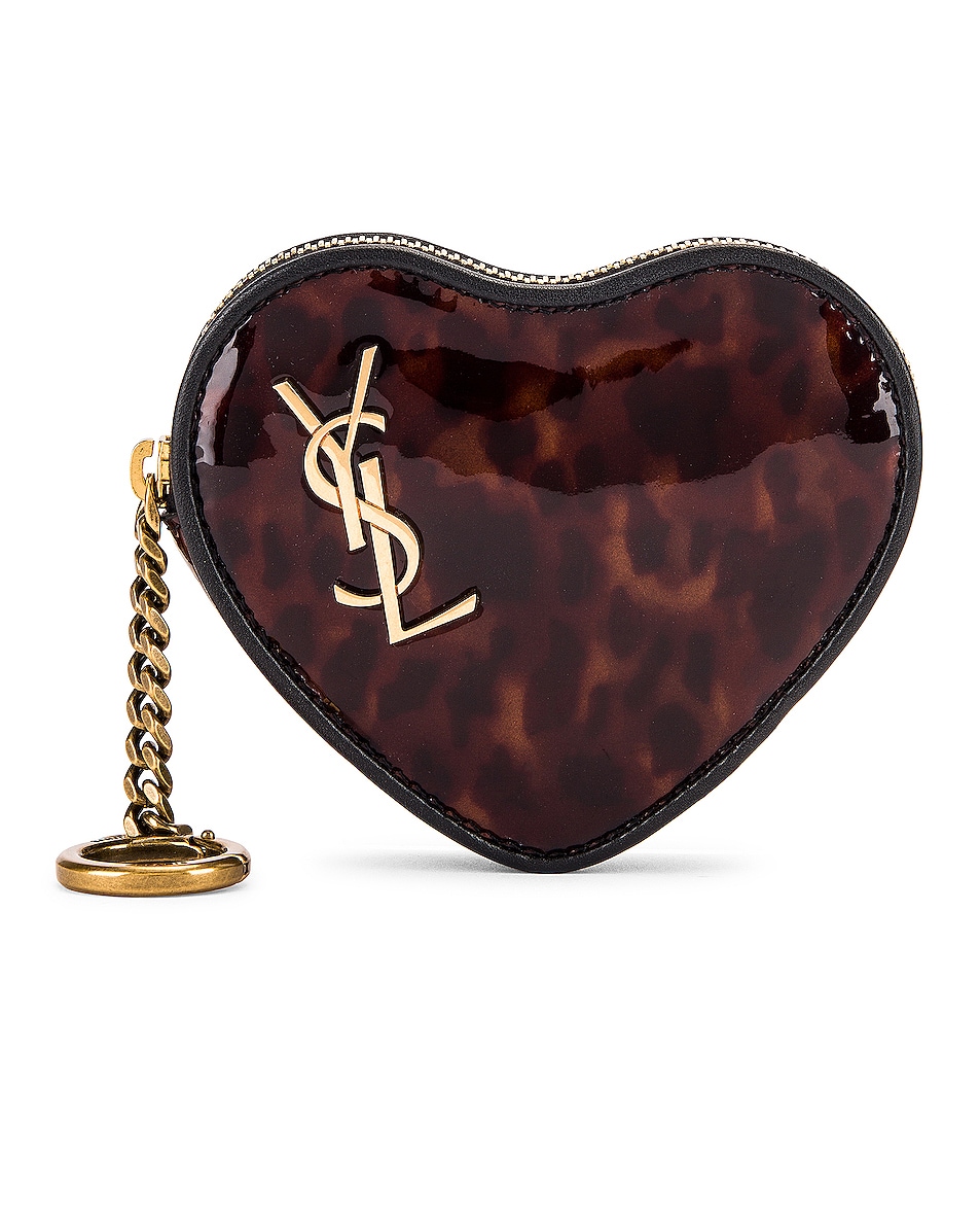 Image 1 of Saint Laurent Heart Pouch Key Ring in Tortoise & Black