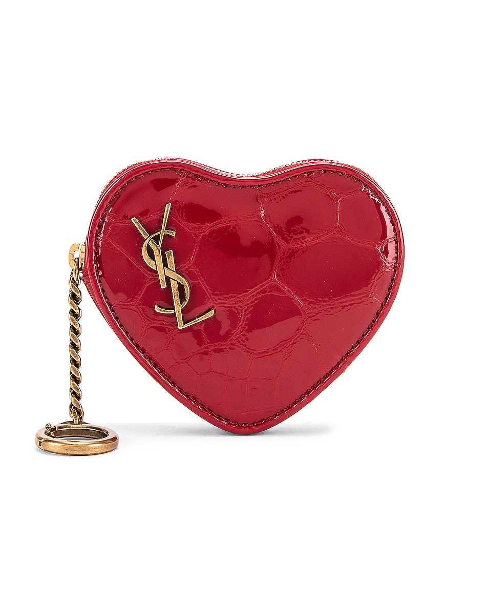 Image 1 of Saint Laurent Heart Pouch Key Ring in Rouge Eros