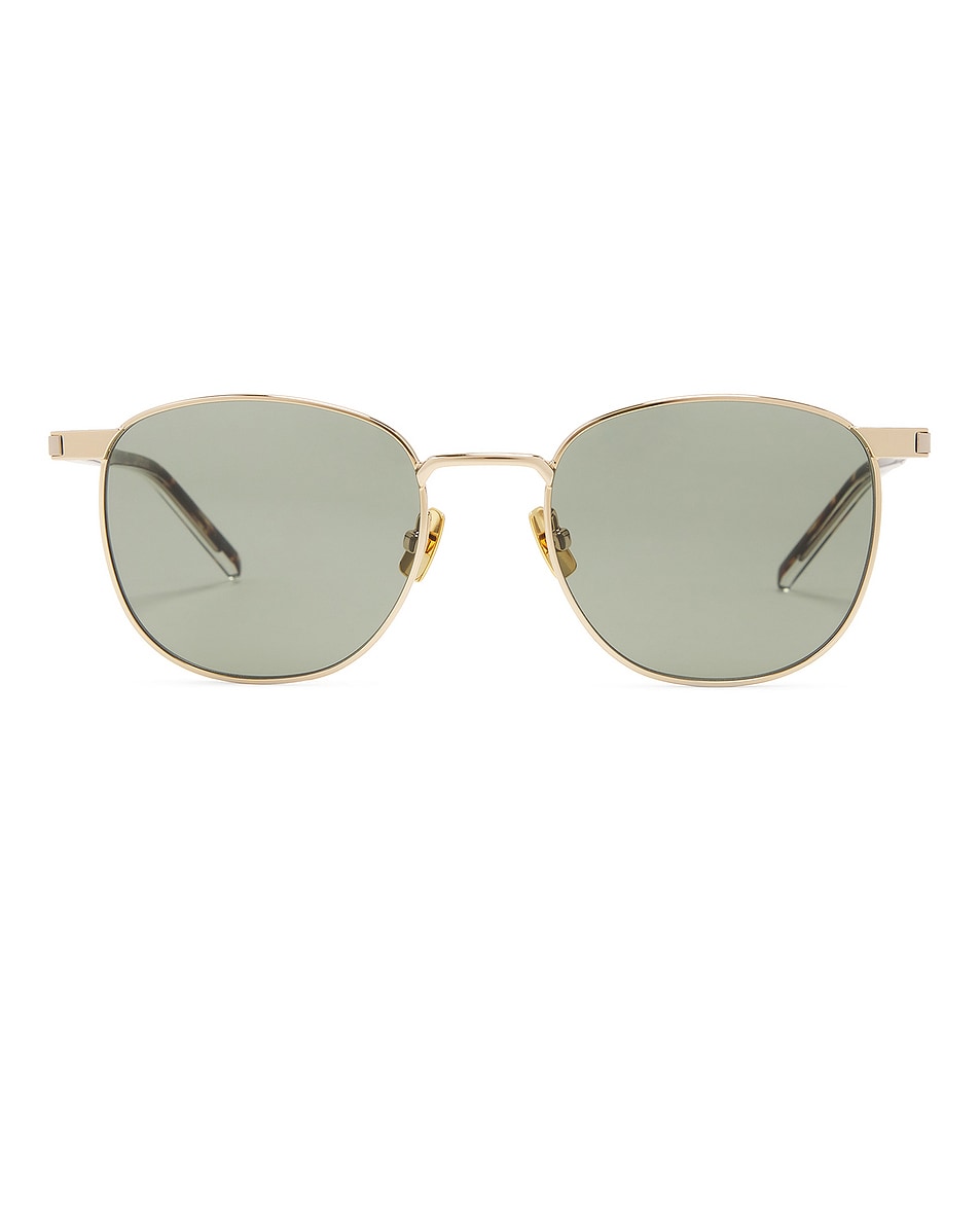 Image 1 of Saint Laurent Circular Sunglasses in Gold, Crystal, & Green