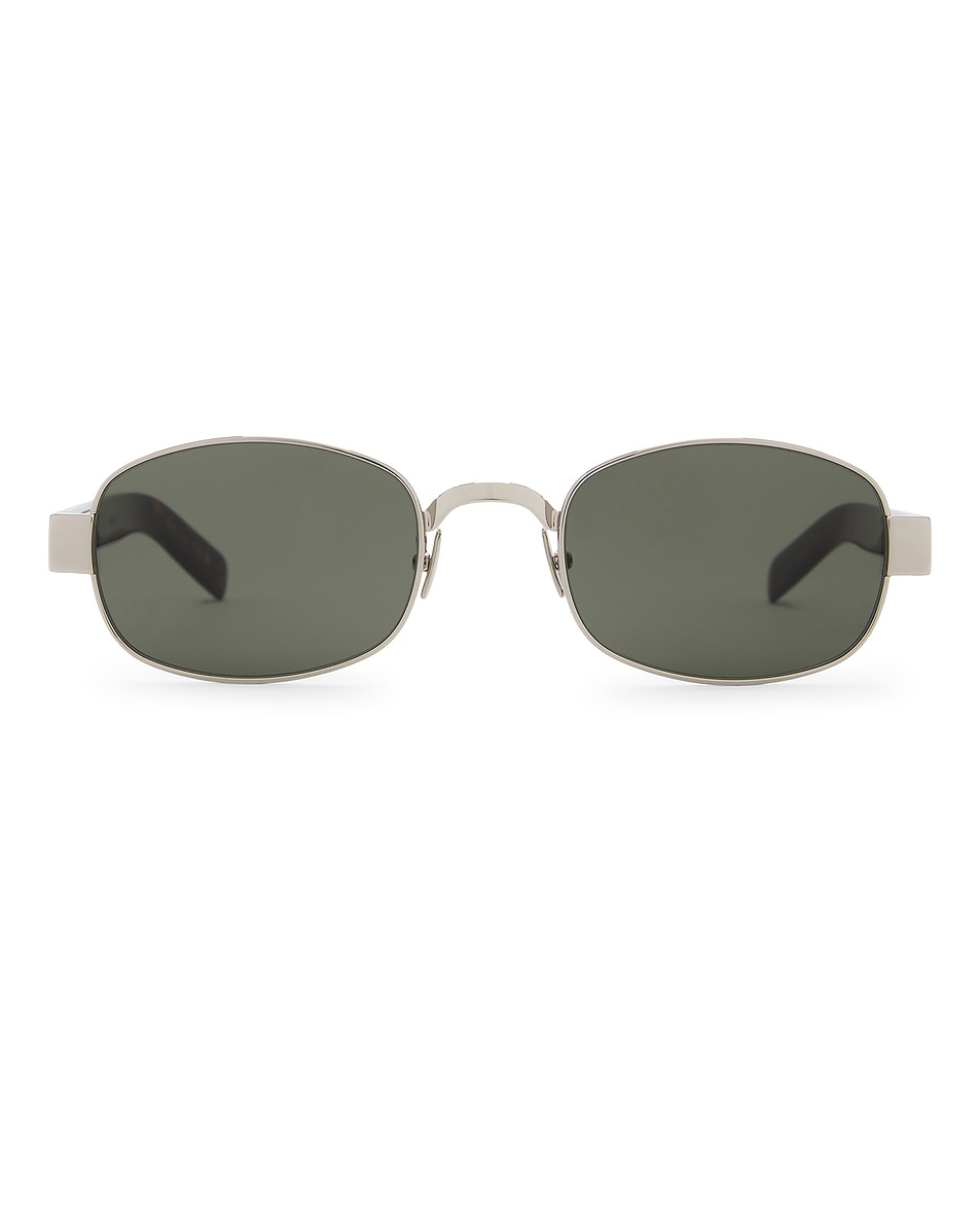 Image 1 of Saint Laurent Rectangular Sunglasses in Silver, Havana, & Grey