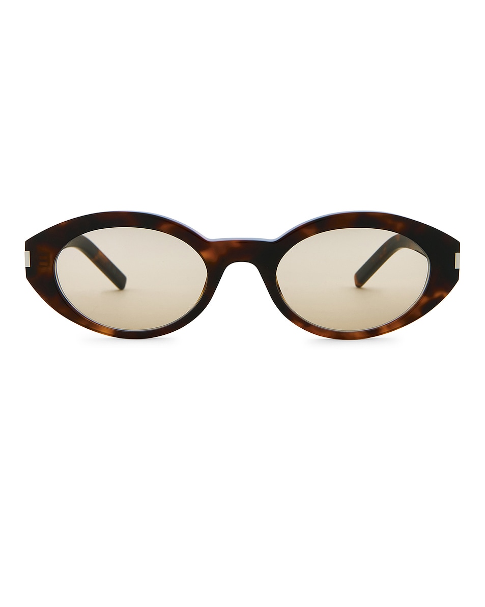 Image 1 of Saint Laurent Oval Sunglasses in Havana & Brown
