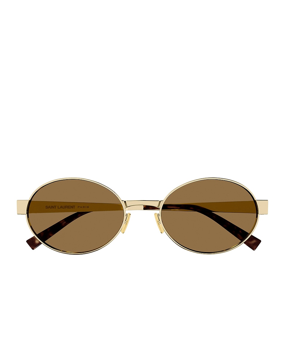 Image 1 of Saint Laurent Round Sunglasses in Gold & Brown