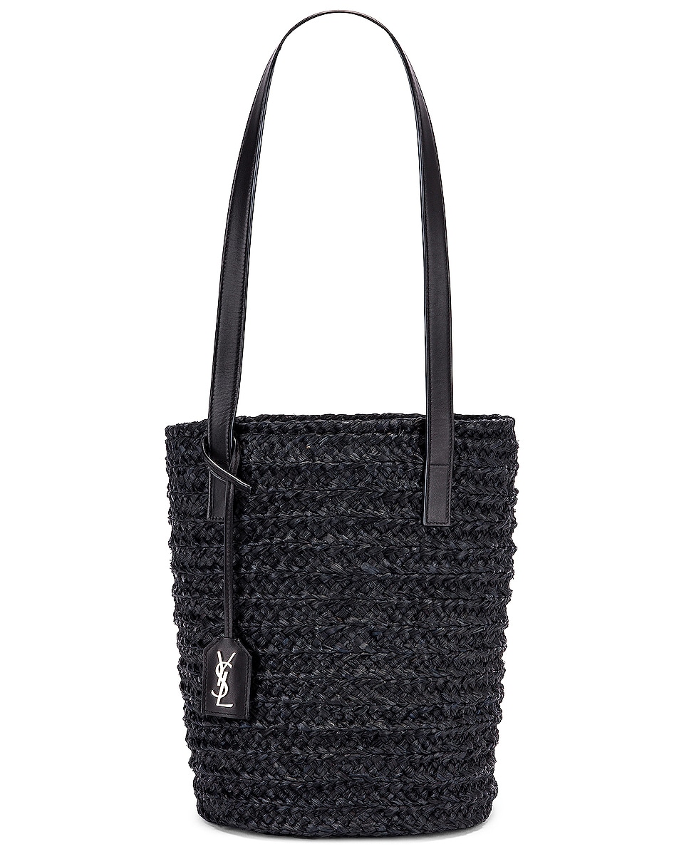Image 1 of Saint Laurent Small Rafia Panier Bucket Bag in Black