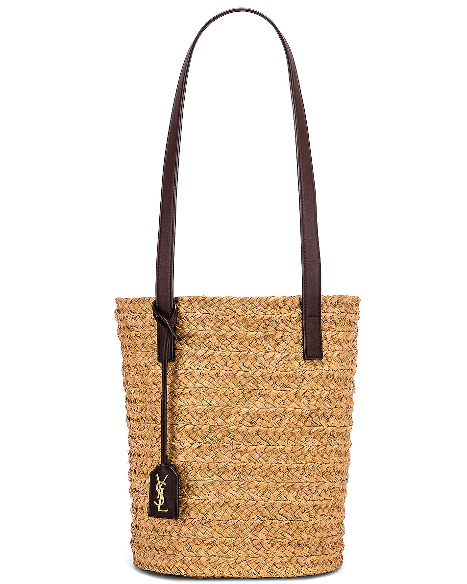 Image 1 of Saint Laurent Small Rafia Panier Bucket Bag in Natural & Nut
