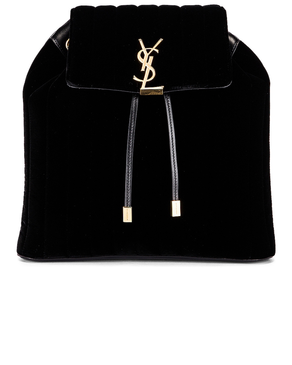 Image 1 of Saint Laurent Velvet Monogramme Vicky Backpack in Black