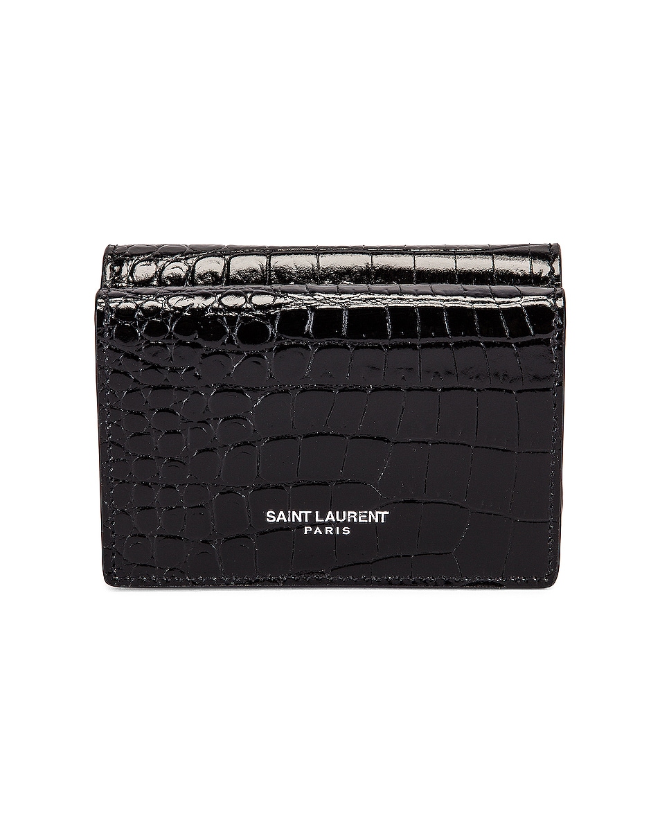Image 1 of Saint Laurent Croc Wallet in Black & Black