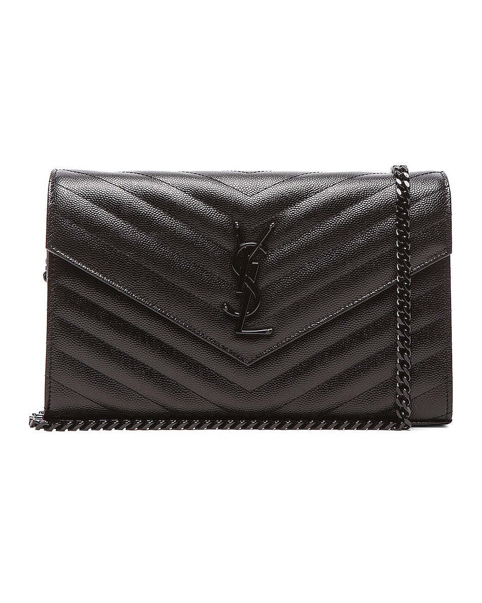 Image 1 of Saint Laurent Monogramme Chain Wallet Bag in Black & Black
