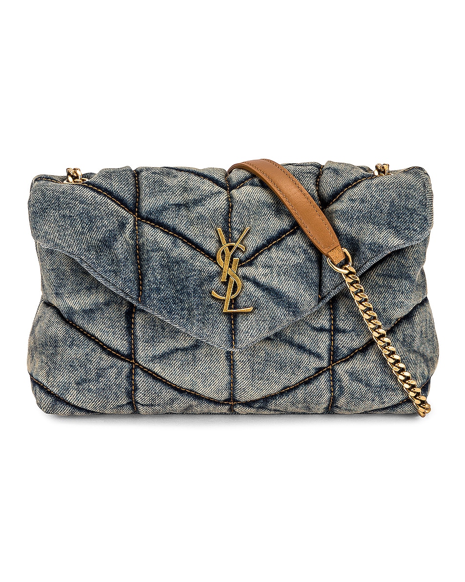 Image 1 of Saint Laurent Toy Puffer Bag in Indigo Blue & Cinnamon