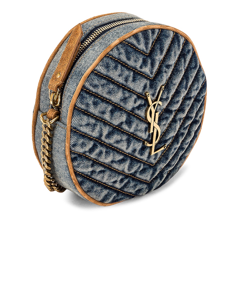 Saint Laurent Vinyle Round Camera Bag in Indigo Blue & Cinnamon | FWRD