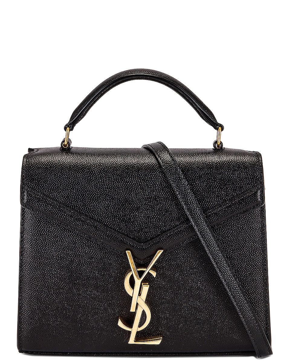 Image 1 of Saint Laurent Mini Cassandra Grain De Poudre Top Handle Bag in Noir