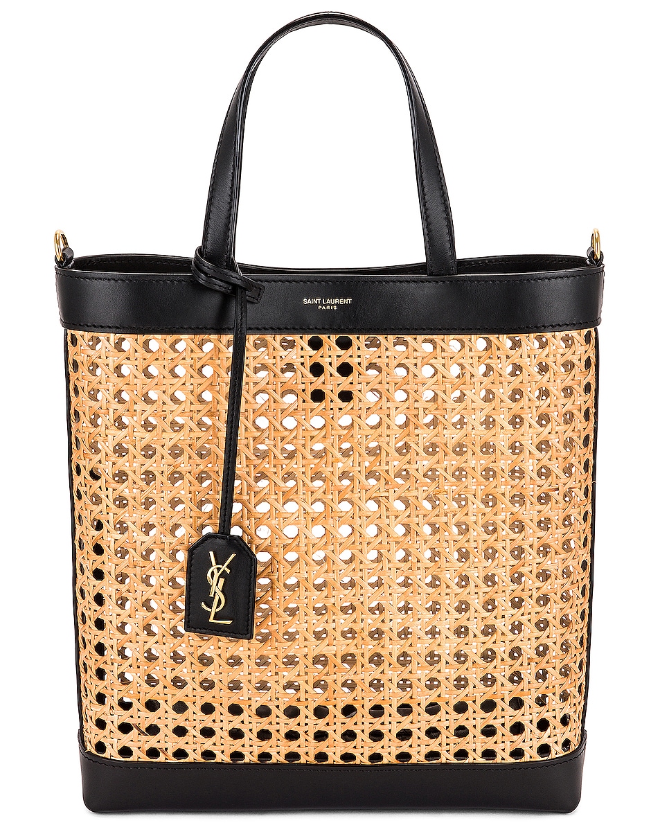 Image 1 of Saint Laurent Toy North South Cane Shopping Tote in Noir & Brick