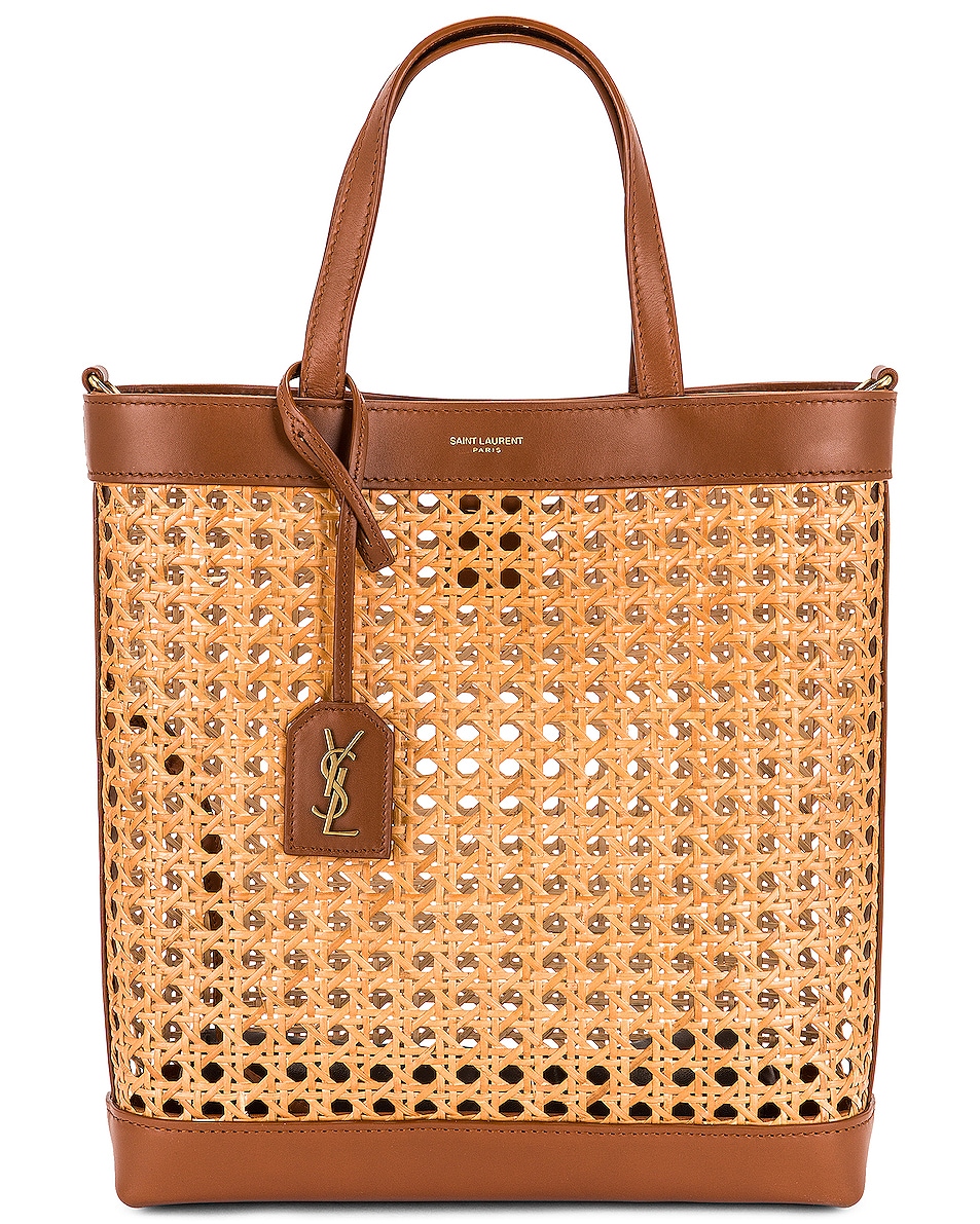 Image 1 of Saint Laurent Toy North South Cane Shopping Tote in Neutral & Brick