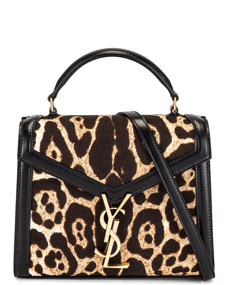 Image 1 of Saint Laurent Mini Cassandra Leopard Top Handle Bag in Naturel & Noir
