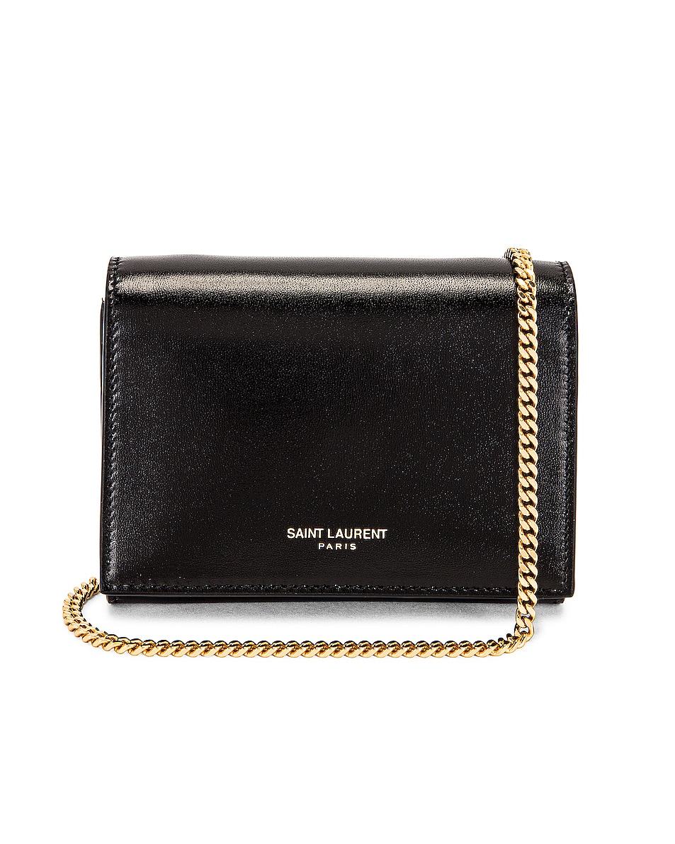 Image 1 of Saint Laurent Card Case on Chain Bag in Nero