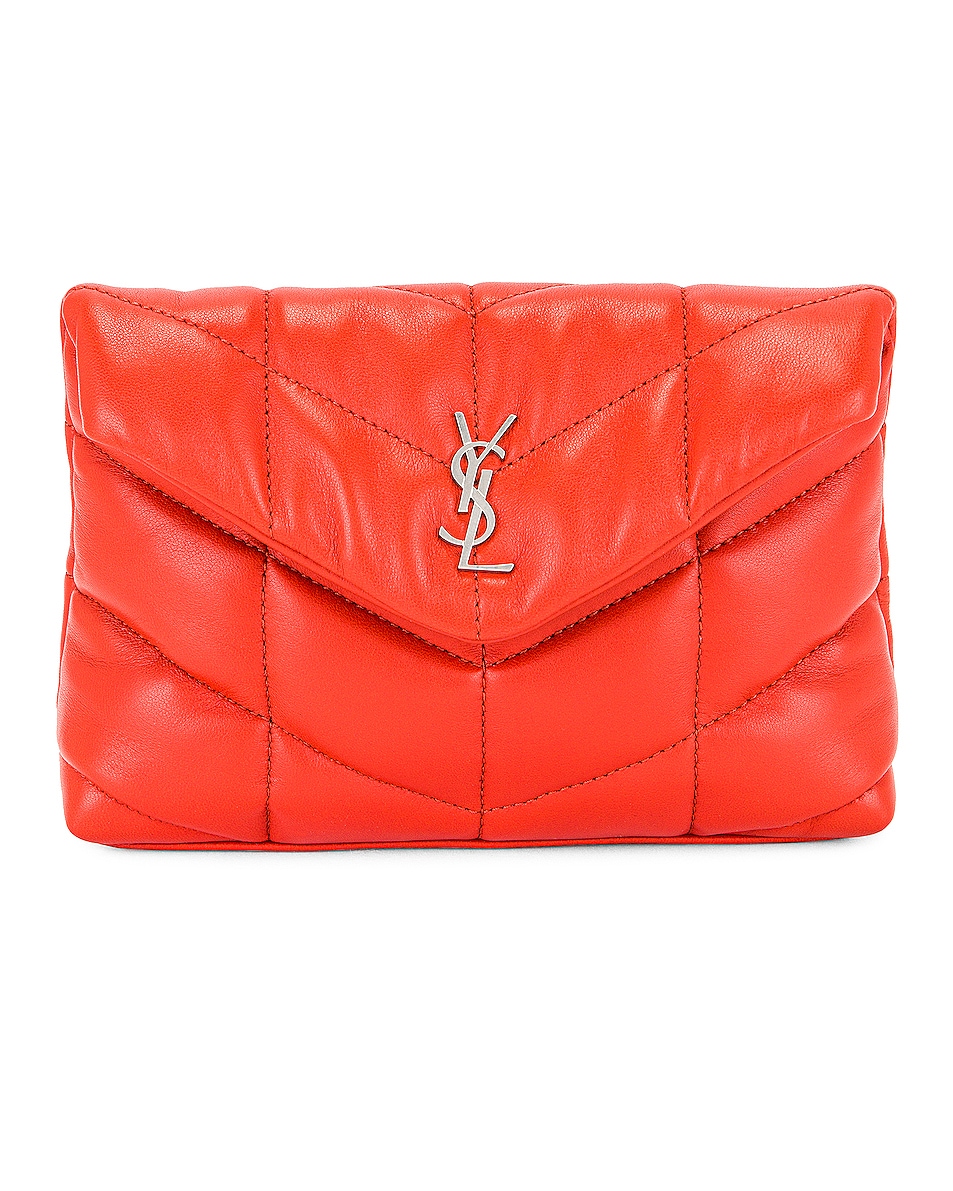 Image 1 of Saint Laurent Small Puffer Pouch in Red Orange