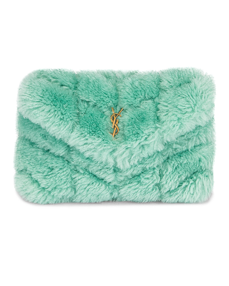 Image 1 of Saint Laurent Small Shearling Puffer Pouch in Iced Mint
