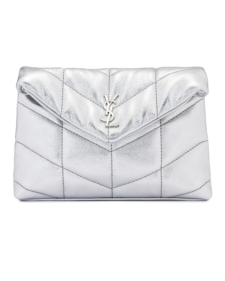 Image 1 of Saint Laurent Small Puffer Pouch in Argento & Nero