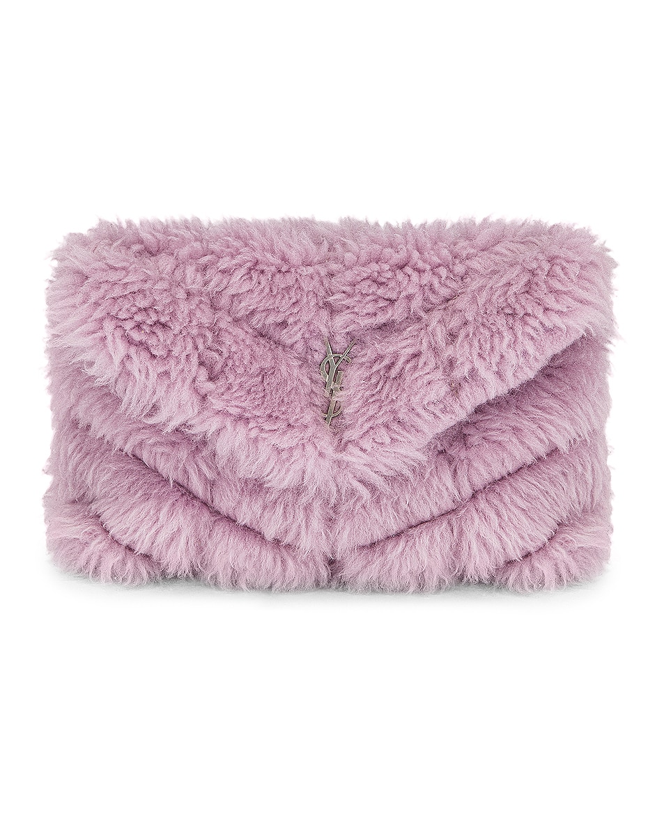 Image 1 of Saint Laurent Small Shearling Puffer Pouch in Light Glycine