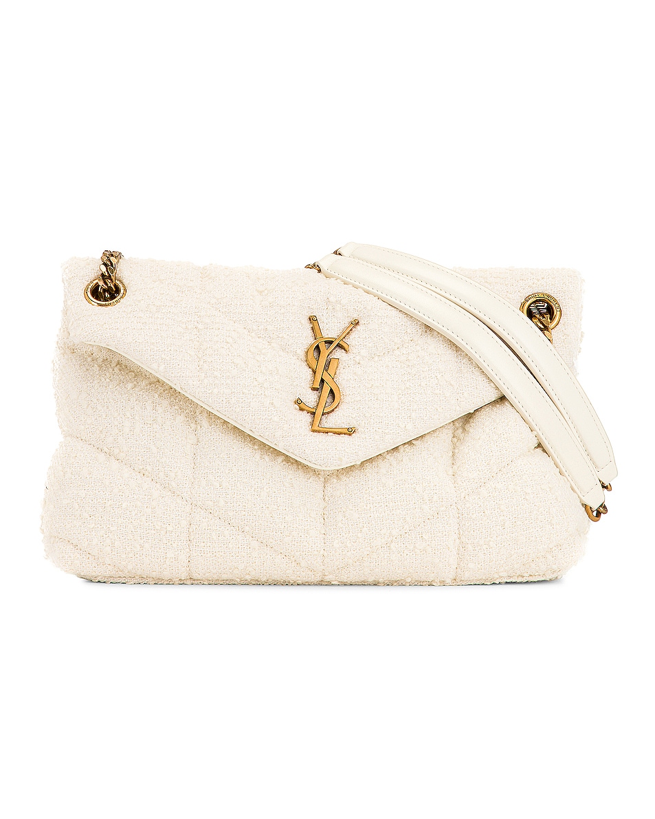 Image 1 of Saint Laurent Small Loulou Puffer Tweed Chain Bag in Craie