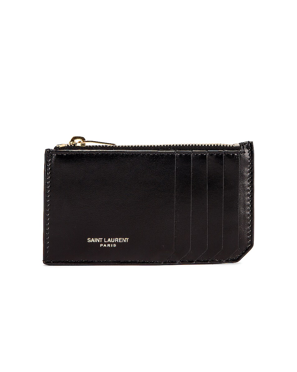 Image 1 of Saint Laurent Zipped Fragments Credit Card Holder in Nero
