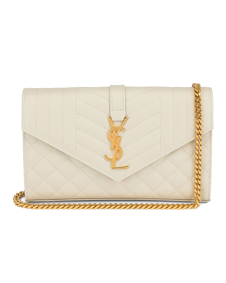 Image 1 of Saint Laurent Mini Envelope Chain Wallet Bag in Crema Soft & Crema Soft