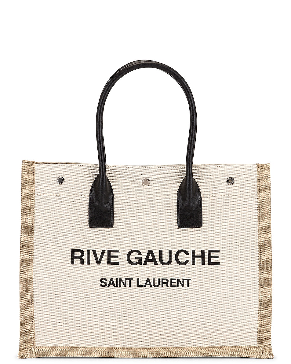 Image 1 of Saint Laurent Small Rive Gauche Tote Bag in Greggio & Naturale